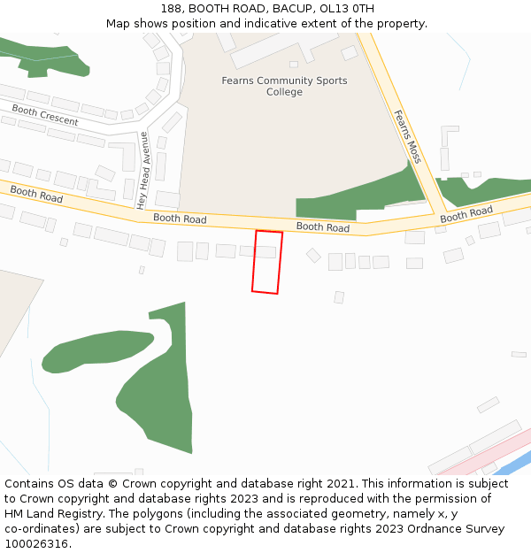 188, BOOTH ROAD, BACUP, OL13 0TH: Location map and indicative extent of plot