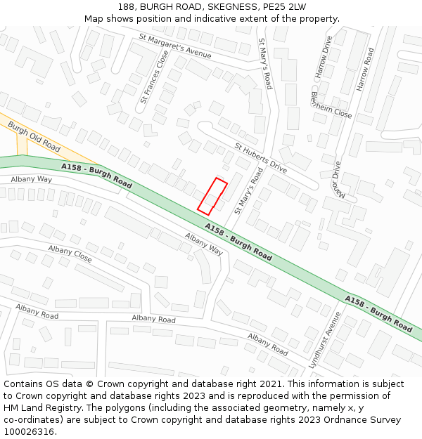 188, BURGH ROAD, SKEGNESS, PE25 2LW: Location map and indicative extent of plot