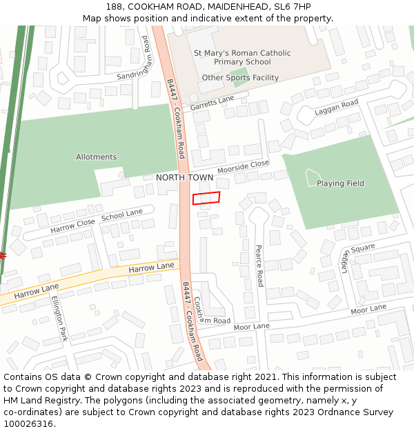 188, COOKHAM ROAD, MAIDENHEAD, SL6 7HP: Location map and indicative extent of plot