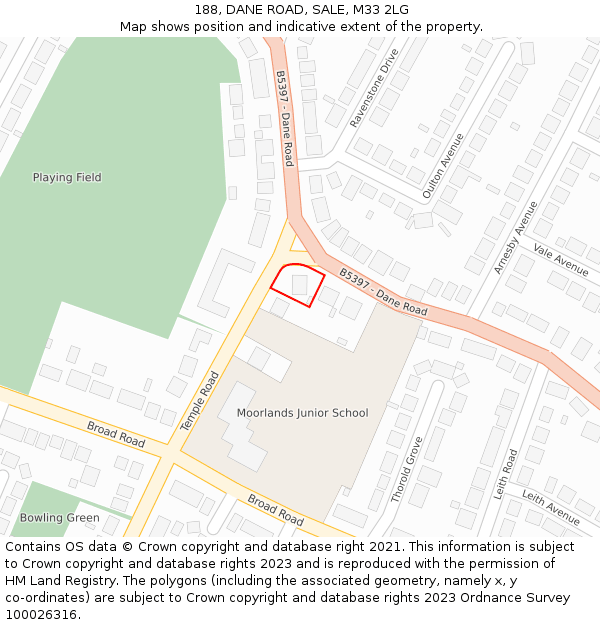 188, DANE ROAD, SALE, M33 2LG: Location map and indicative extent of plot