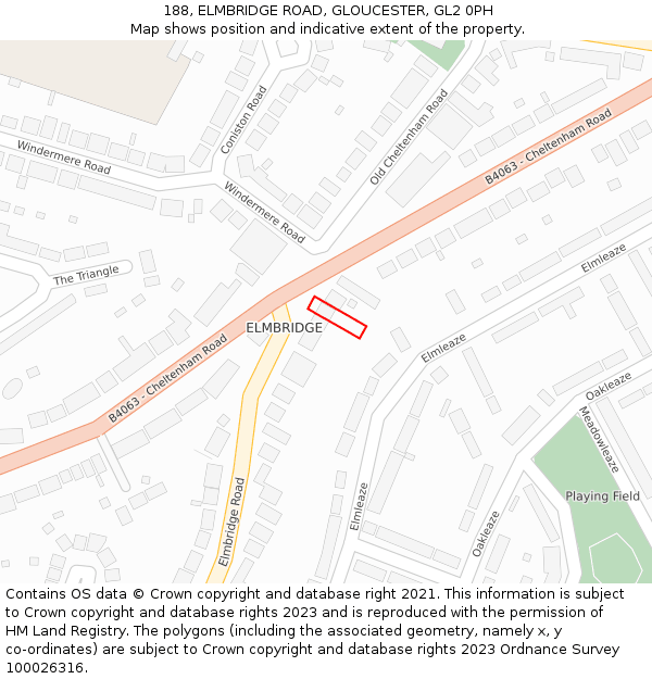 188, ELMBRIDGE ROAD, GLOUCESTER, GL2 0PH: Location map and indicative extent of plot