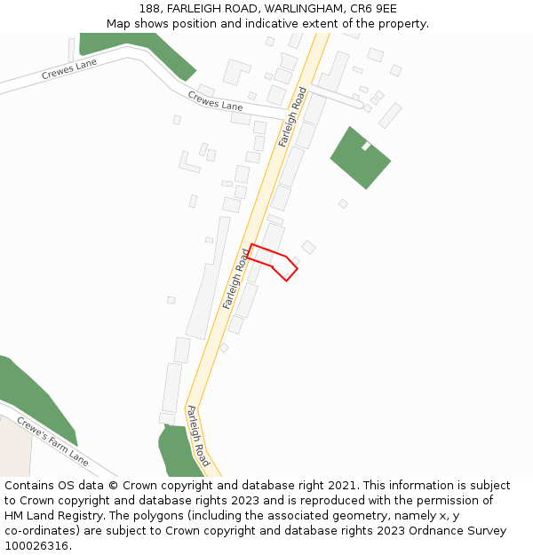 188, FARLEIGH ROAD, WARLINGHAM, CR6 9EE: Location map and indicative extent of plot
