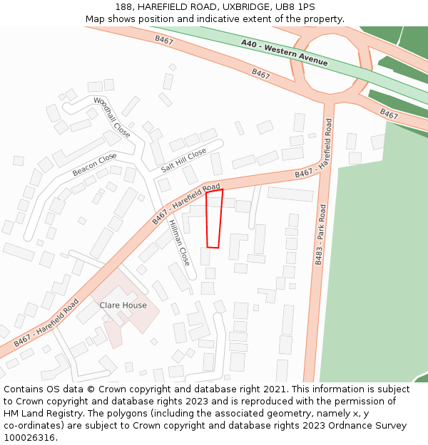 188, HAREFIELD ROAD, UXBRIDGE, UB8 1PS: Location map and indicative extent of plot