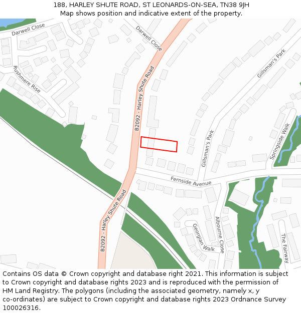 188, HARLEY SHUTE ROAD, ST LEONARDS-ON-SEA, TN38 9JH: Location map and indicative extent of plot