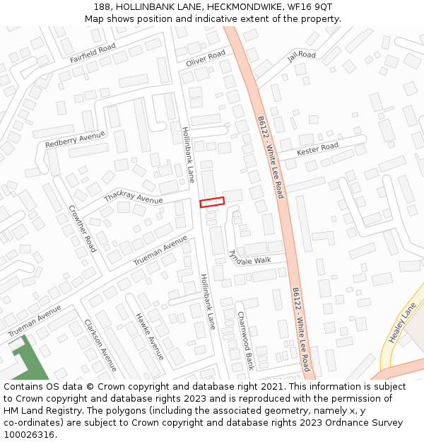 188, HOLLINBANK LANE, HECKMONDWIKE, WF16 9QT: Location map and indicative extent of plot