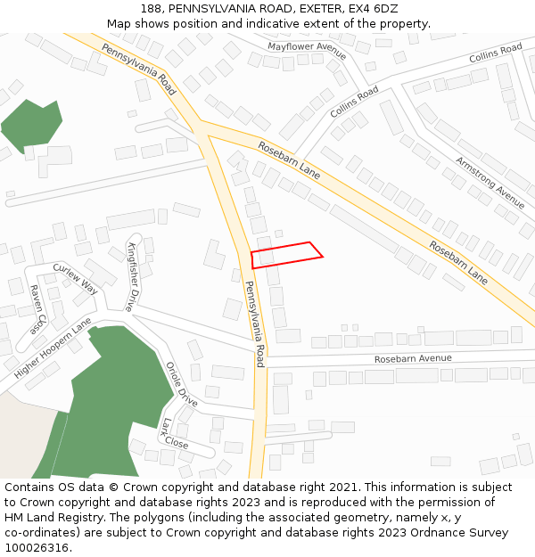 188, PENNSYLVANIA ROAD, EXETER, EX4 6DZ: Location map and indicative extent of plot