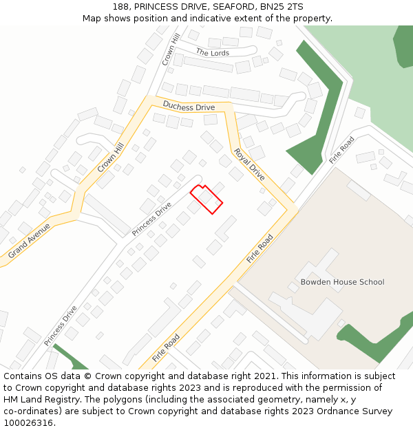 188, PRINCESS DRIVE, SEAFORD, BN25 2TS: Location map and indicative extent of plot