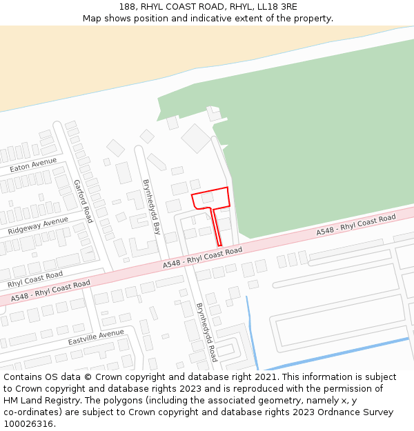 188, RHYL COAST ROAD, RHYL, LL18 3RE: Location map and indicative extent of plot