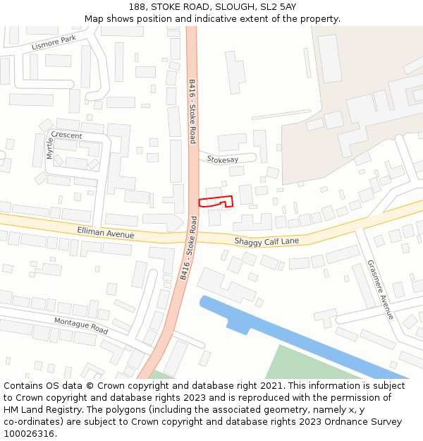 188, STOKE ROAD, SLOUGH, SL2 5AY: Location map and indicative extent of plot