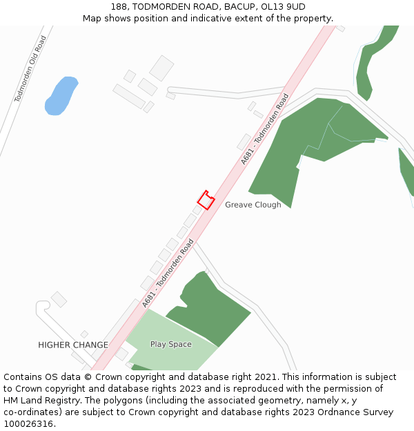 188, TODMORDEN ROAD, BACUP, OL13 9UD: Location map and indicative extent of plot