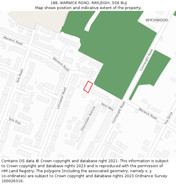 188, WARWICK ROAD, RAYLEIGH, SS6 8UJ: Location map and indicative extent of plot