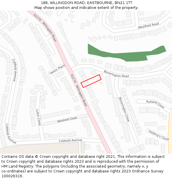 188, WILLINGDON ROAD, EASTBOURNE, BN21 1TT: Location map and indicative extent of plot
