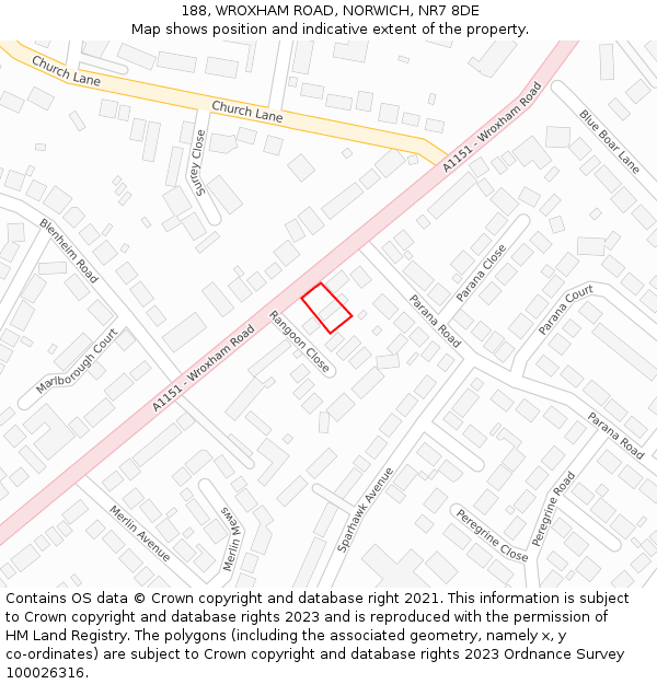 188, WROXHAM ROAD, NORWICH, NR7 8DE: Location map and indicative extent of plot