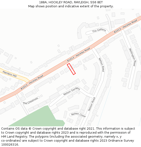 188A, HOCKLEY ROAD, RAYLEIGH, SS6 8ET: Location map and indicative extent of plot