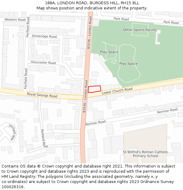 188A, LONDON ROAD, BURGESS HILL, RH15 8LL: Location map and indicative extent of plot