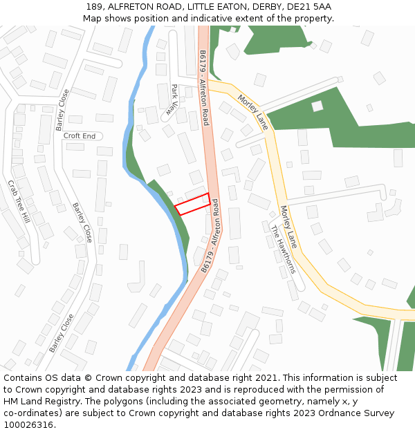 189, ALFRETON ROAD, LITTLE EATON, DERBY, DE21 5AA: Location map and indicative extent of plot