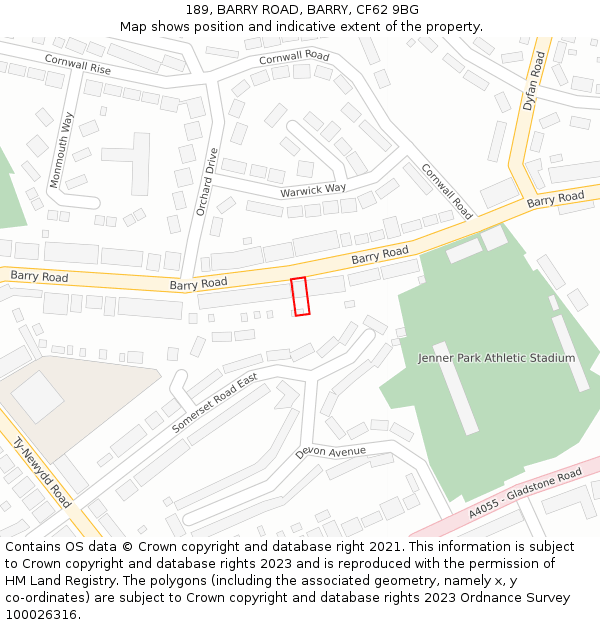 189, BARRY ROAD, BARRY, CF62 9BG: Location map and indicative extent of plot