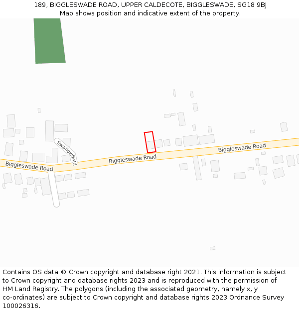 189, BIGGLESWADE ROAD, UPPER CALDECOTE, BIGGLESWADE, SG18 9BJ: Location map and indicative extent of plot