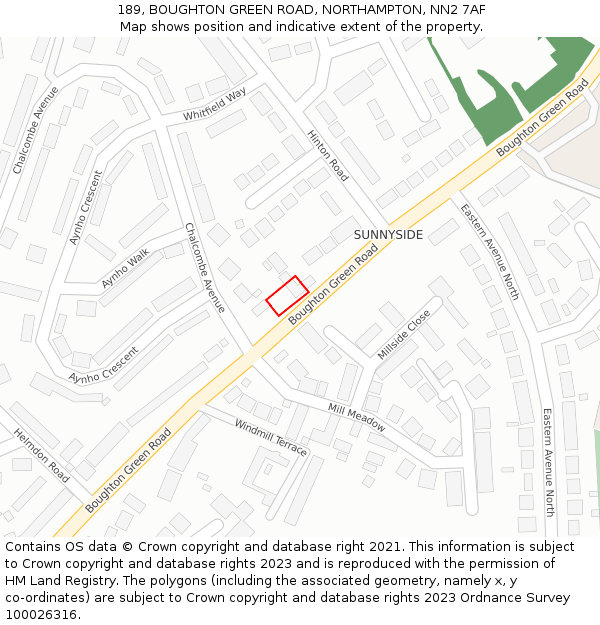 189, BOUGHTON GREEN ROAD, NORTHAMPTON, NN2 7AF: Location map and indicative extent of plot