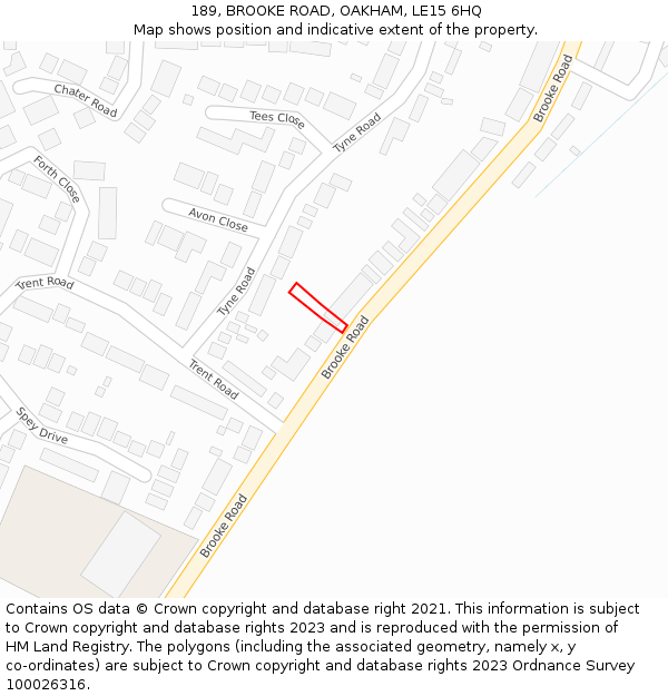 189, BROOKE ROAD, OAKHAM, LE15 6HQ: Location map and indicative extent of plot