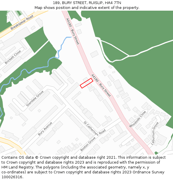 189, BURY STREET, RUISLIP, HA4 7TN: Location map and indicative extent of plot