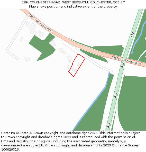 189, COLCHESTER ROAD, WEST BERGHOLT, COLCHESTER, CO6 3JY: Location map and indicative extent of plot