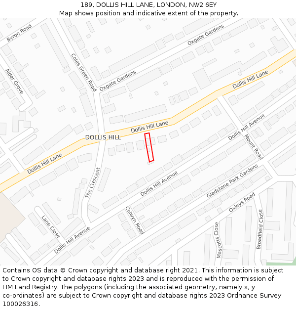 189, DOLLIS HILL LANE, LONDON, NW2 6EY: Location map and indicative extent of plot