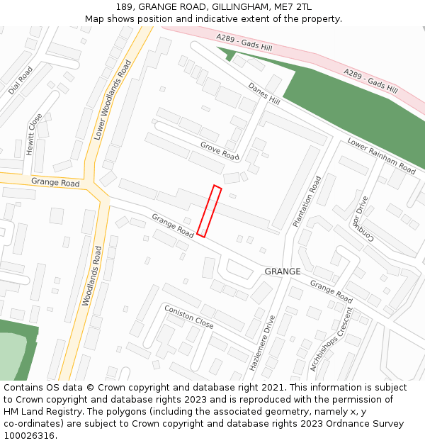 189, GRANGE ROAD, GILLINGHAM, ME7 2TL: Location map and indicative extent of plot