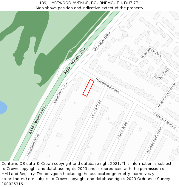 189, HAREWOOD AVENUE, BOURNEMOUTH, BH7 7BL: Location map and indicative extent of plot