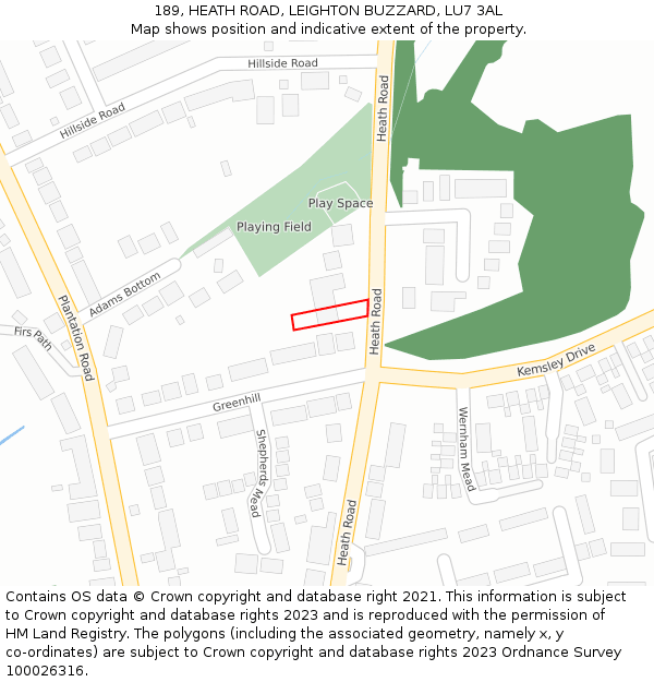 189, HEATH ROAD, LEIGHTON BUZZARD, LU7 3AL: Location map and indicative extent of plot