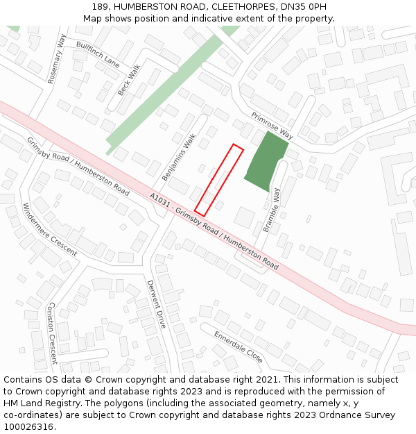 189, HUMBERSTON ROAD, CLEETHORPES, DN35 0PH: Location map and indicative extent of plot