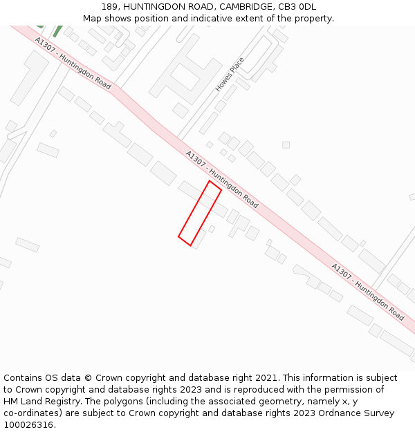 189, HUNTINGDON ROAD, CAMBRIDGE, CB3 0DL: Location map and indicative extent of plot