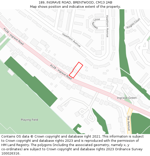 189, INGRAVE ROAD, BRENTWOOD, CM13 2AB: Location map and indicative extent of plot