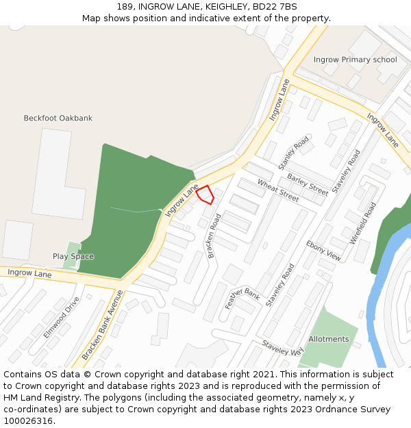 189, INGROW LANE, KEIGHLEY, BD22 7BS: Location map and indicative extent of plot