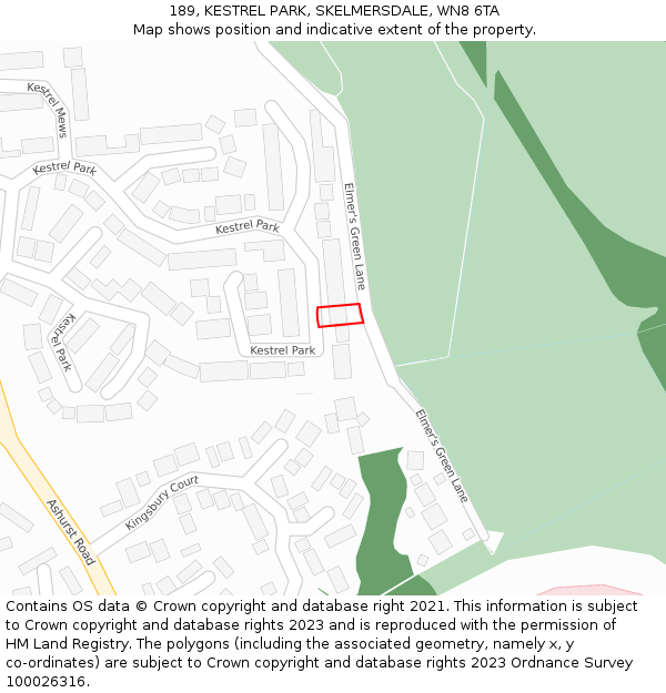 189, KESTREL PARK, SKELMERSDALE, WN8 6TA: Location map and indicative extent of plot