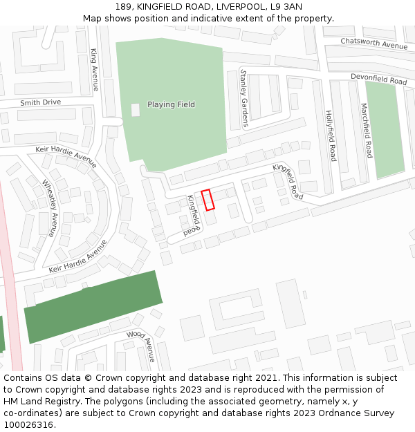 189, KINGFIELD ROAD, LIVERPOOL, L9 3AN: Location map and indicative extent of plot