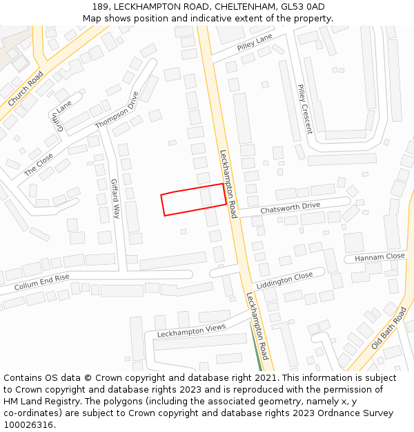 189, LECKHAMPTON ROAD, CHELTENHAM, GL53 0AD: Location map and indicative extent of plot