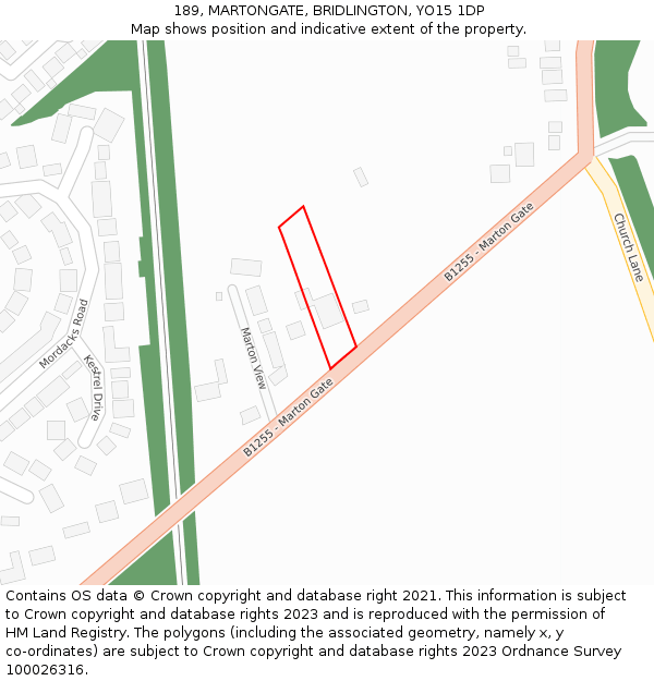 189, MARTONGATE, BRIDLINGTON, YO15 1DP: Location map and indicative extent of plot