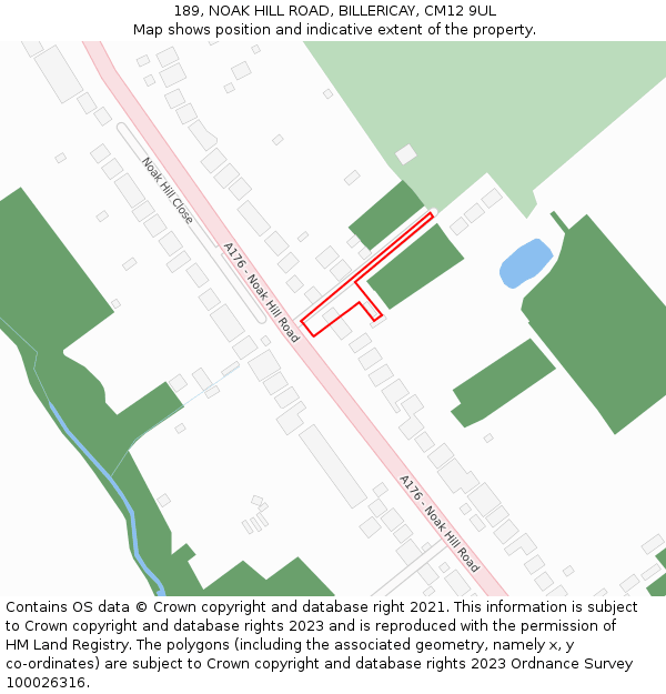 189, NOAK HILL ROAD, BILLERICAY, CM12 9UL: Location map and indicative extent of plot