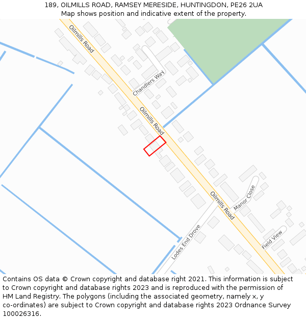 189, OILMILLS ROAD, RAMSEY MERESIDE, HUNTINGDON, PE26 2UA: Location map and indicative extent of plot