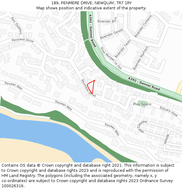 189, PENMERE DRIVE, NEWQUAY, TR7 1RY: Location map and indicative extent of plot