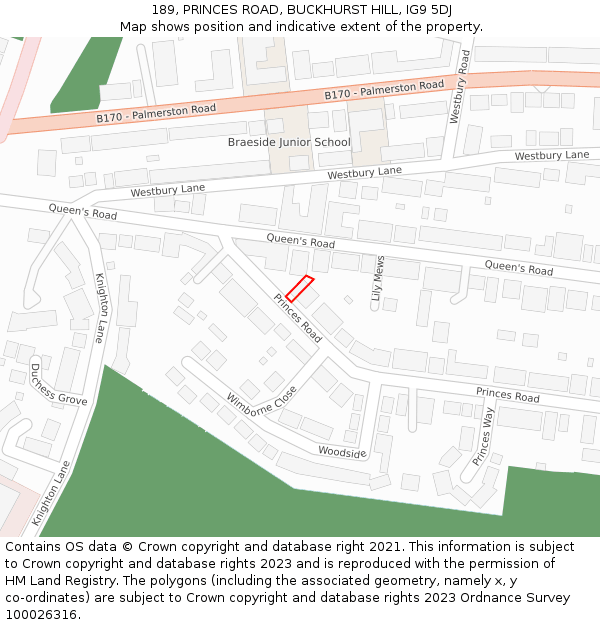 189, PRINCES ROAD, BUCKHURST HILL, IG9 5DJ: Location map and indicative extent of plot