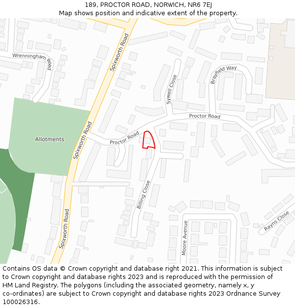 189, PROCTOR ROAD, NORWICH, NR6 7EJ: Location map and indicative extent of plot