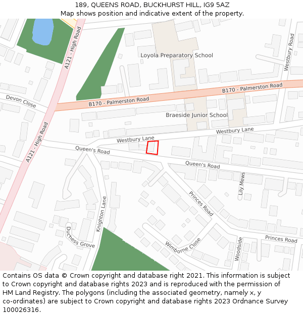 189, QUEENS ROAD, BUCKHURST HILL, IG9 5AZ: Location map and indicative extent of plot