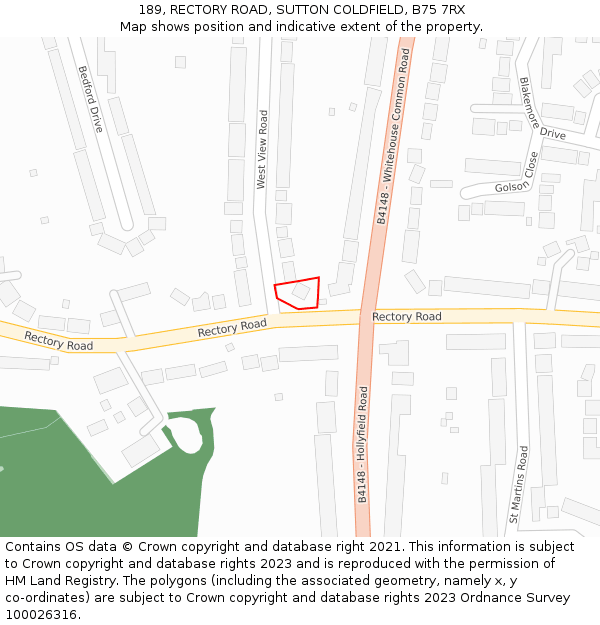189, RECTORY ROAD, SUTTON COLDFIELD, B75 7RX: Location map and indicative extent of plot