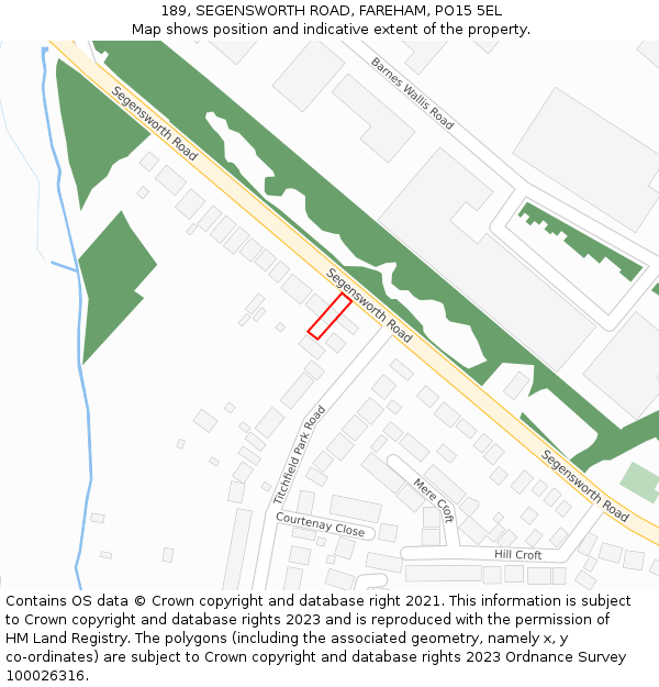 189, SEGENSWORTH ROAD, FAREHAM, PO15 5EL: Location map and indicative extent of plot