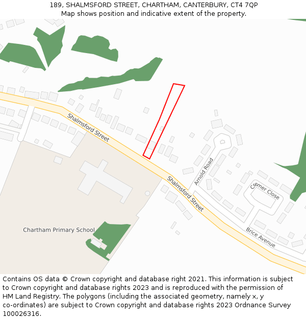 189, SHALMSFORD STREET, CHARTHAM, CANTERBURY, CT4 7QP: Location map and indicative extent of plot