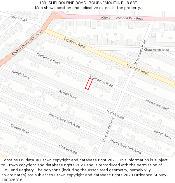 189, SHELBOURNE ROAD, BOURNEMOUTH, BH8 8RE: Location map and indicative extent of plot