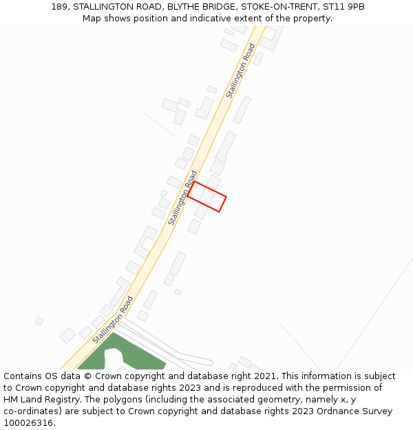 189, STALLINGTON ROAD, BLYTHE BRIDGE, STOKE-ON-TRENT, ST11 9PB: Location map and indicative extent of plot