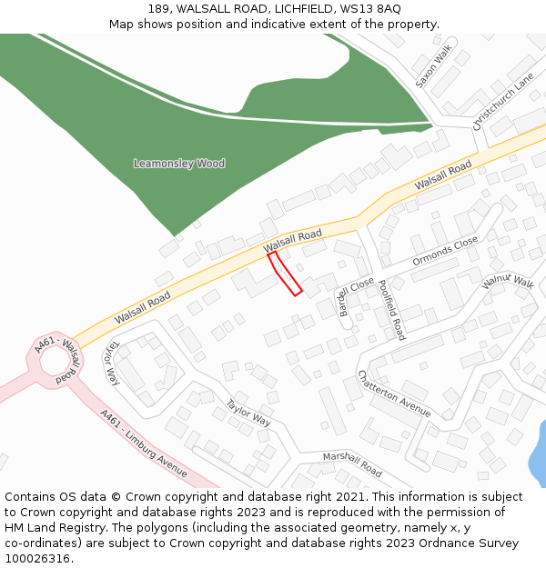 189, WALSALL ROAD, LICHFIELD, WS13 8AQ: Location map and indicative extent of plot